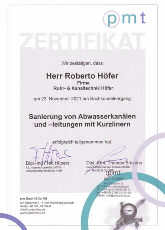 Sanierung von Abwasserkanälen und -leitungen mit Kurzlinern