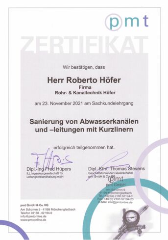 Sanierung von Abwasserkanälen und -leitungen mit Kurzlinern