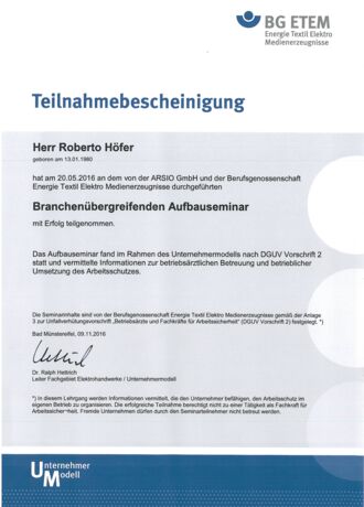 BG ETEM Zertifikat